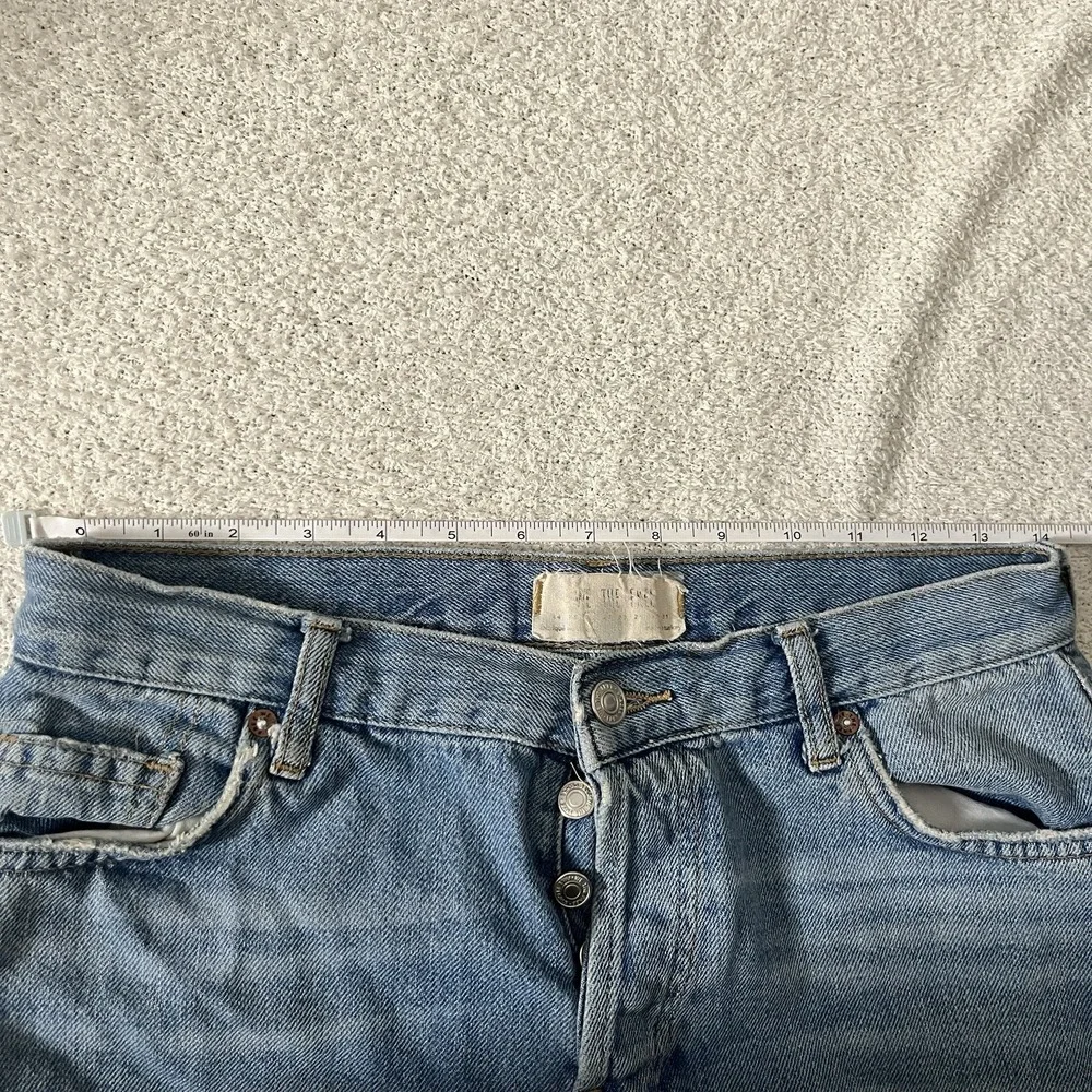 We The Free Jeans Women 28 Blue Distressed Straight Leg High Rise Button Fly Raw
